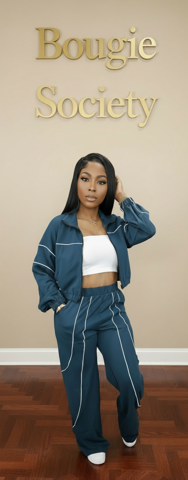 Hunter green / white piping Jogger set