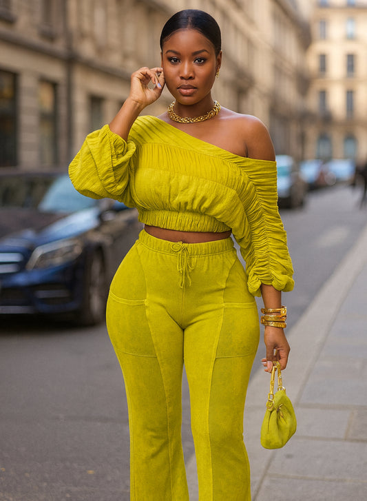 green ruche top set