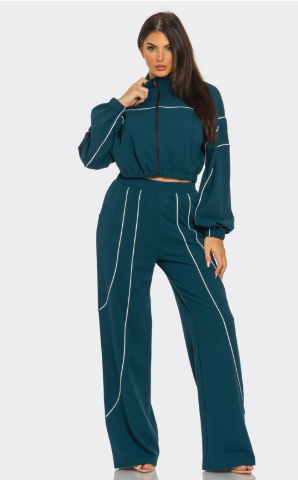 Hunter green / white piping Jogger set