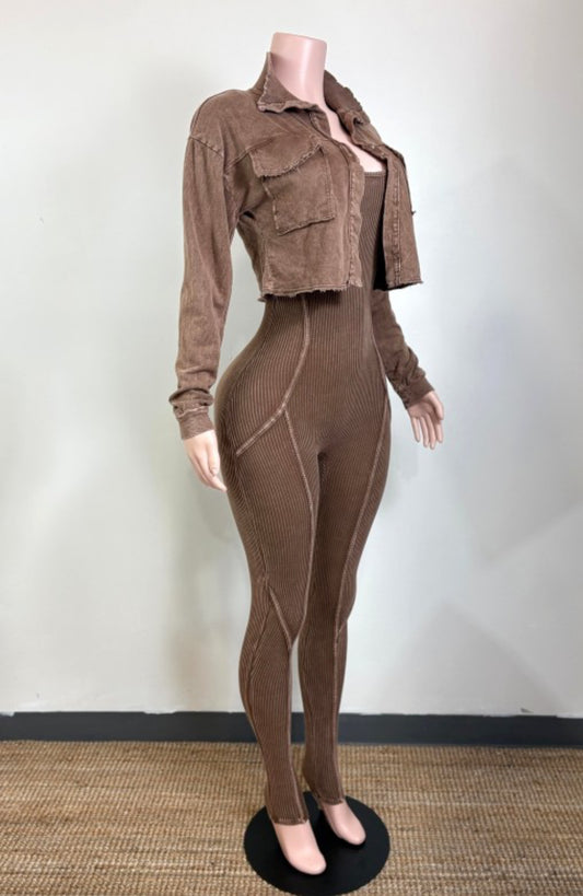 Brown ribbed set
