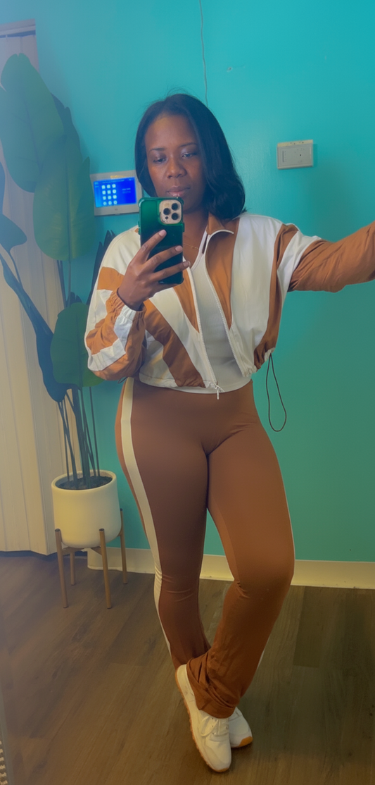 Brown and white jogger set